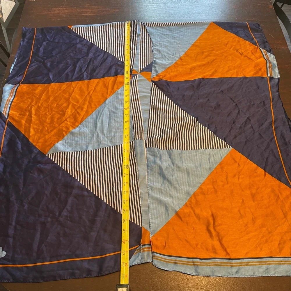 Jessica McClintock Geometric Colorblock Kimono Wrap Navy Orange Blue Striped